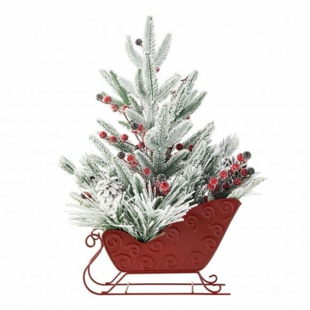Glitzhome 21" Christmas Red Sleigh Frosted Floral Centerpiece